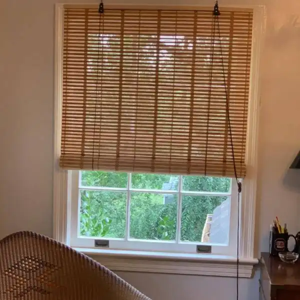 High-Quality Bamboo Blinds on  ALEKO Light Brown Bamboo Roman Wooden Shades