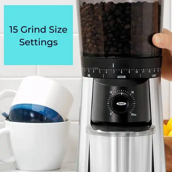 OXO Brew Burr Coffee Grinder have 15 Grind Size Settings