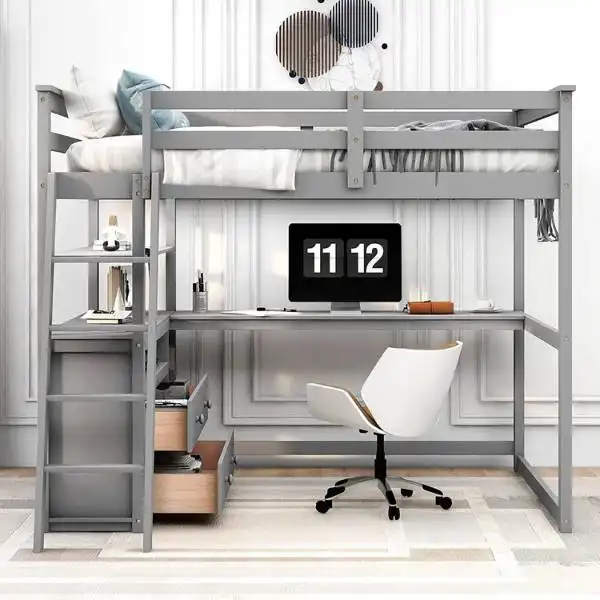SOFTSEA Full Loft Bed With Long Desk is High Quality 