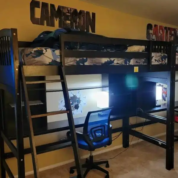 SOFTSEA Full Loft Bed With Long Desk gives Large Storage Space