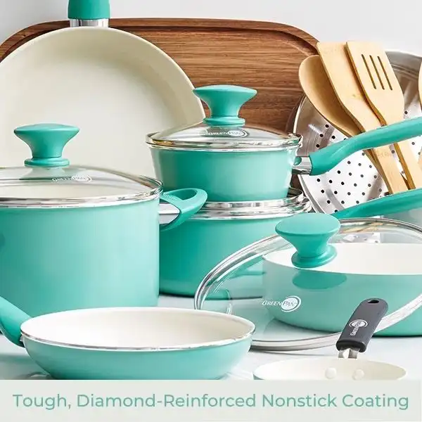 GreenPan Rio Healthy Ceramic Cookware has tough, Diamond-Reinforced Nonstick Coating