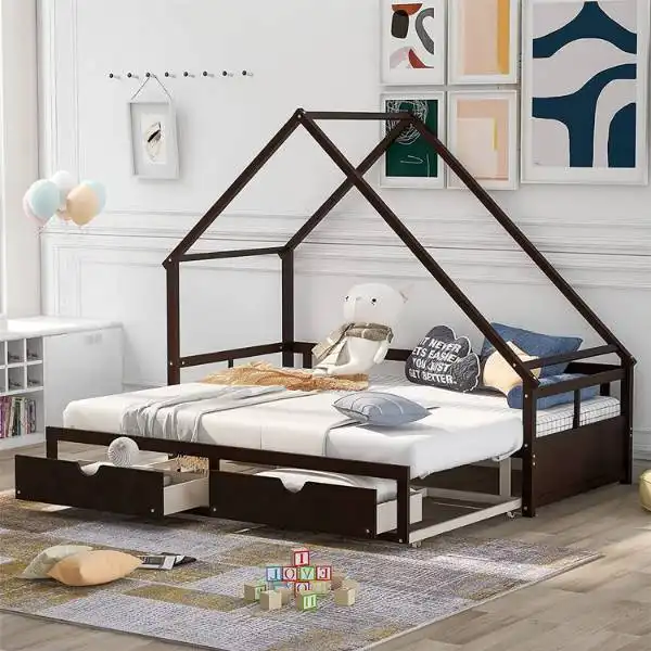 Kid’s Extendable Wood House Bed