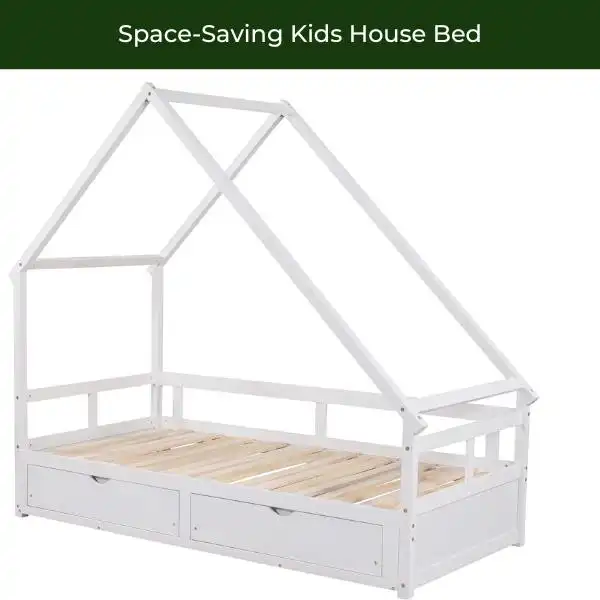 Kids Extendable Wood House Bed  is Space-Saving Kids House Bed